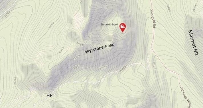 Approximate location of missing skier Liam Walsh